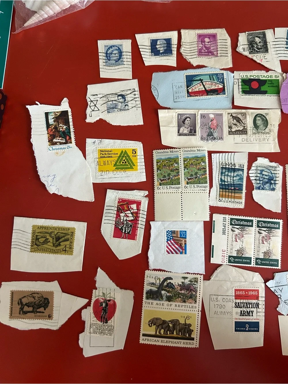 Vintage Assorted Postage Stamp Collage - Multicolor